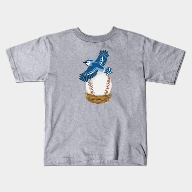 Play Ball! Blue Jay Baseball Egg in Nest Kids T-Shirt by BullShirtCo